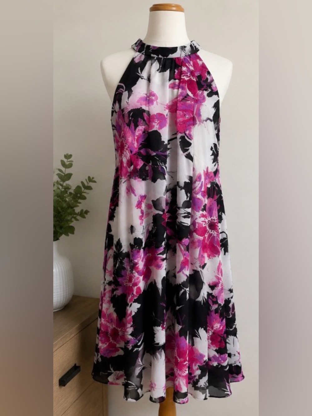 SLNY Floral Halter Swing Dress Size 12